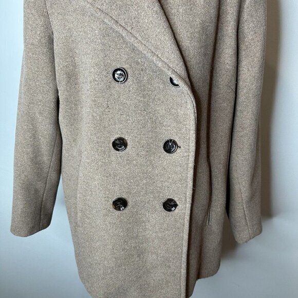 CALVIN KLEIN Wool Blend Pea Coat Double Breasted Spread Collar Beige Oat Size 0X - Picture 3 of 13